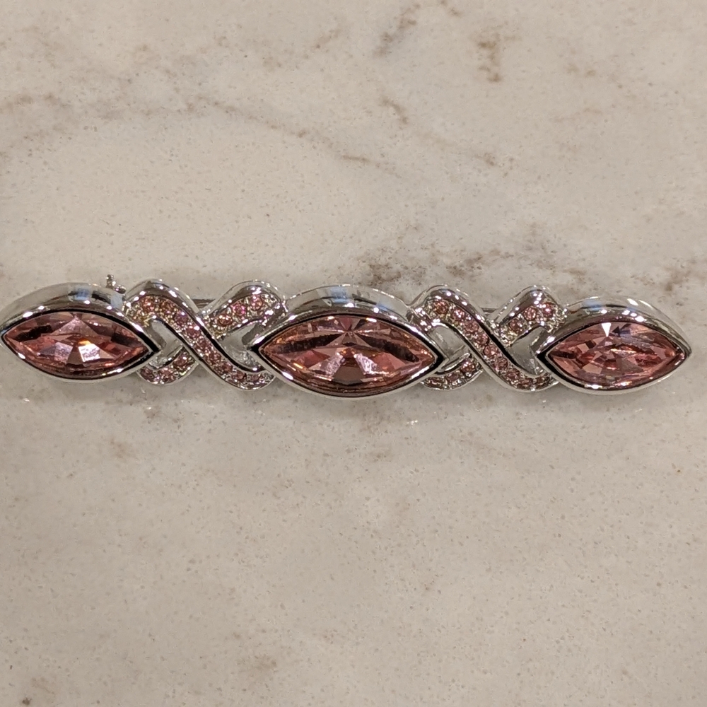Rare Swarovski Pink and Silver Tone Straight X Brooch